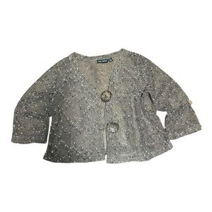 Taupe Mingled Knit Net Cardigan Layer Grandma Sweater